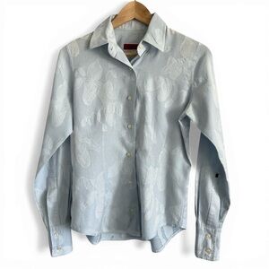 Envelop Light Blue Brocade Fitted Button-up Shirt XS